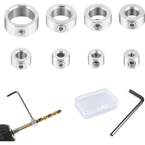8 Pieces Butée de Profondeur, Foret Profondeur Butée Anneau Colliers avec Clé Hexagonale Bagues de Butée de Profondeur pour Installation de la Goupille Perçage Précis(3/4/5/6/8/10/12/16 mm Argent) (1/5)