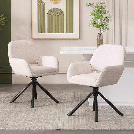 Lot de 2 fauteuils de salle à manger pivotants en tissu Sherpa blanc, avec accoudoirs, structure en métal, charge 150 kg (1/5)