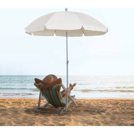 Outsunny Neigbarer Sonnenschirm, achteckiger Garten- und Strandschirm, 2 m Durchmesser, Metall und Polyester, inklusive Tragetasche, Creme