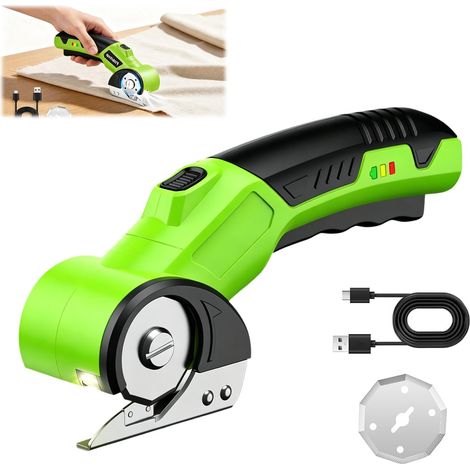 Ciseaux Électrique Tissu Couture, Ciseaux Électriques Sans Fil, Cutter Rotatif Électrique, avec Lumière LED et Serrure de Sécurité, Cutter Rotatif Couture, pour Tissu, Papier, Carton, Cuir, Tapis (1/5)