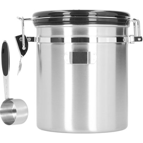 Luftdichter 1,5-Liter-Vorratsbehälter aus Edelstahl 304 für Kaffeebohnen, Tee und Lebensmittel, mit Löffel, Edelstahlfarbe (1/5)
