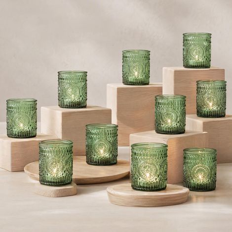 Lot de 12 photophores en verre vert vintage (1/5)