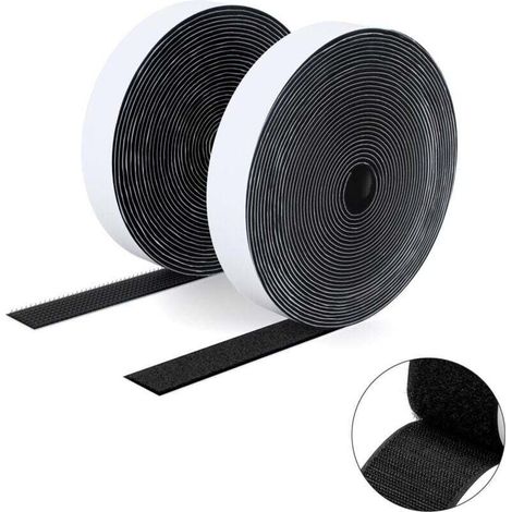 2 adhésif -DOUble face à crochets et à boucles, 20MM x 5M Ruban adhésif autocollant, bandes robustes, ruban à emboîtement pour cadres de photos, moustiquaires, tapis, bricolage - Noir-DOU