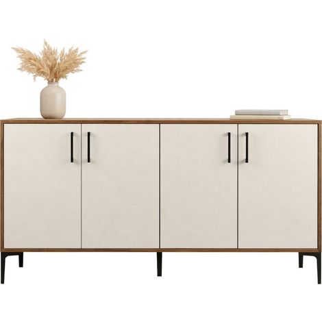 Credenza Pollein, Madia 2 Ripiani, 4 Ante, 4 Vani, 180x35x78h cm Bianco Crema
