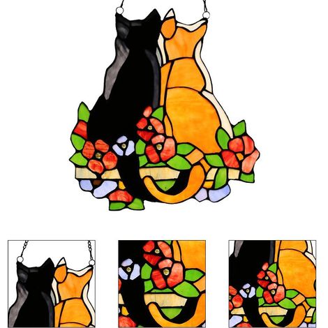 Panneau vitrail chat fenêtre décoratif suspendu attrape-soleil vitré décoration maison (1/2)