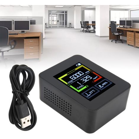 ZN-AZ-2CO2 4-in-1 Intelligenter Kohlendioxid-Detektor, TOVC Luftqualitätsmonitor, Intelligenter Luftqualitätsdetektor, Tragbares Thermometer und Hygrometer, Schwarz (1/5)
