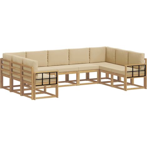 Conjunto de sofás de exterior con cojín 9 pcs y Beige vidaXL