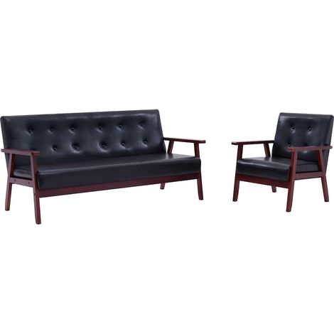 2 pcs Ensemble Canapés droits Contemporain - Sofa Divan Banquette - Noir Similicuir Chic-440146 (1/5)