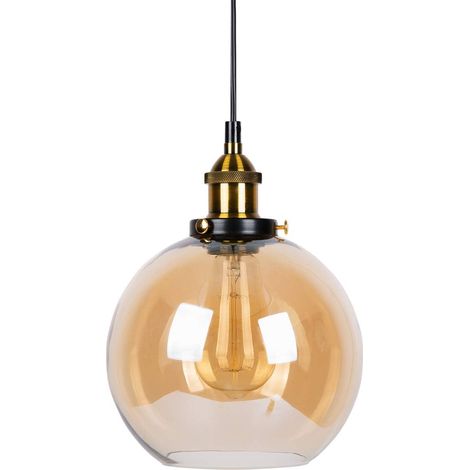 MINKUROW Lámpara Colgante De Vidrio Vintage Industrial Acabado De Metal Vidrio Transparente Pantalla De Bola Redonda Lámpara Colgante Loft Lámpara Retro Lámpara De Techo Vintage (Ámbar, 20 Cm) (1/4)