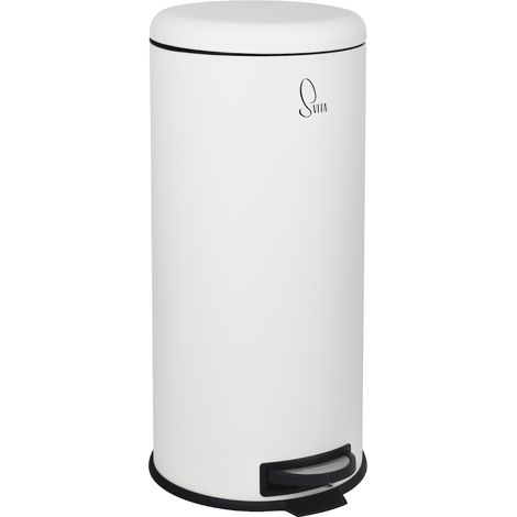 Svita – Poubelle à pédale 30 litres – Acier peint par poudrage – Seau intérieur avec anse – Design élégant et intemporel – Couleur blanche