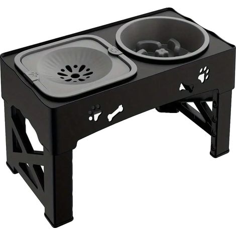 Support de gamelle pour chien surélevé, hauteur réglable, design de nourrisseur lent, noir (1/2)