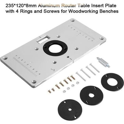 Plaque d'insertion de table de routeur en aluminium 235 x 120 x 8mm avec 4 anneaux et vis pour bancs de menuiserie (1/4)