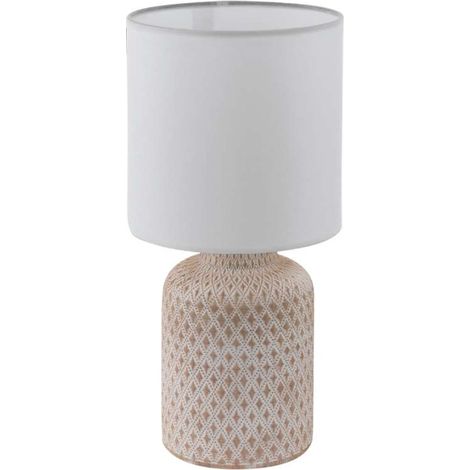EGLO Bellariva Lampada da tavolo, lampada da comodino in ceramica color crema, tessuto bianco, lampada da soggiorno, lampada con interruttore, attacco E14 (1/6)