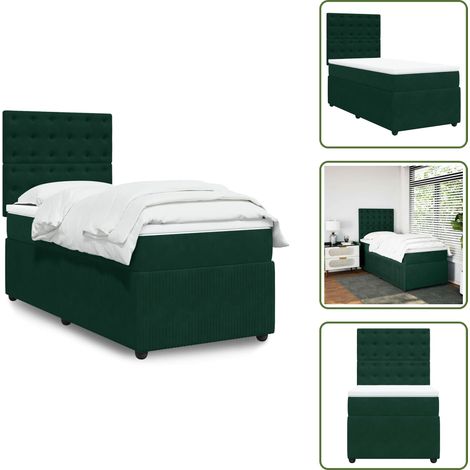 The Living Store Cama box spring con colchón terciopelo verde oscuro 90x190 cm - Colchón de muelles