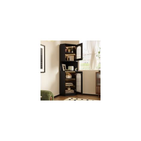 Meuble d'angle avec bande LED, 45 x 45 x 166,5 cm Colonne de rangement pour salon cuisine et salle de bain Noir (1/5)