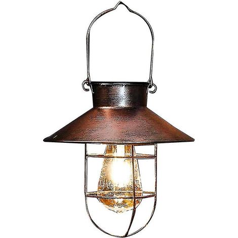 Farol solar colgante decorativo para exteriores, impermeable, estilo vintage, de metal, con bombilla incandescente [PB] (1/5)
