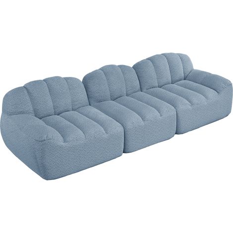 Canapé modulaire bleu 3 places, canapé sans structure en mousse haute densité 32D, assise profonde pour salon, tissu doux (1/5)