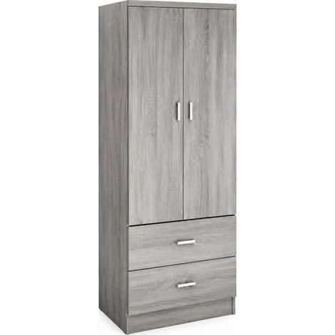 Armario Atena 60 x 42 x 180 cm en roble gris con 2 cassetti y barra para ropa