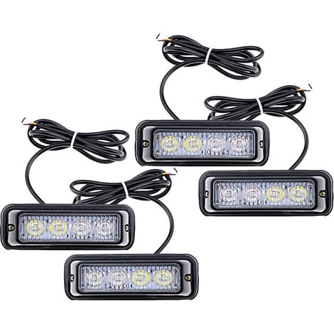 4 feux stroboscopiques à LED pour camions, voitures et fourgonnettes, avec clignotant d'urgence blanc et jaune haute intensité (4 pièces) (1/5)