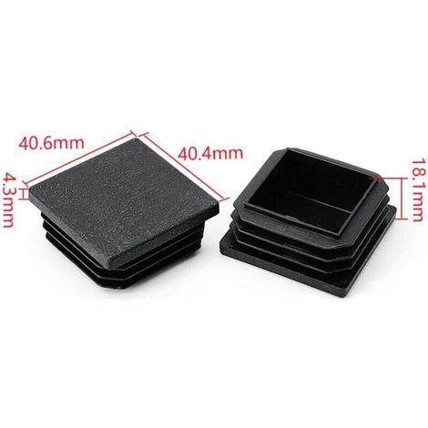 Lot de 12 embouts carrés à lamelles - 40 x 40 mm - Noir - Pour tube carré, produits en métal, chaises, étagères (1/3)