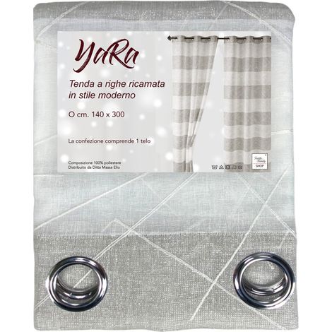 Tenda Yara Beige Ricamata - Pannello Moderno 140x300 cm Poliestere - Effetto Lino, Trasparente, Occhielli Metallo (1/5)