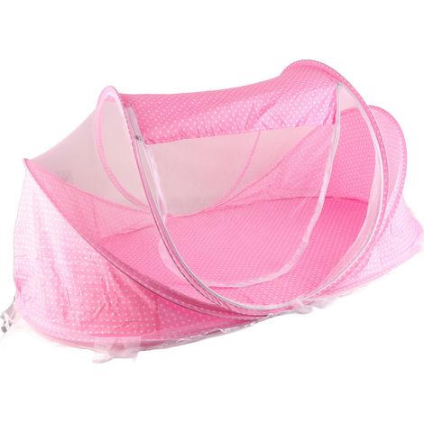 Filet anti-moustiques pliable et portable avec oreiller intégré, tente berceau anti-insectes rose bébé nourrisson (1/5)