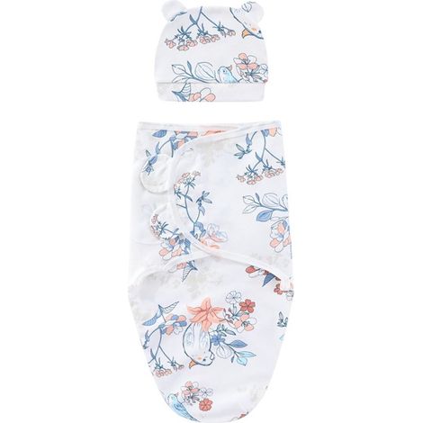 Gigoteuse, article de puériculture (gigoteuse pour bébés de 0 à 3 mois, douce et confortable, en coton respirant, favorisant le sommeil), Fleurs bleues (1/4)