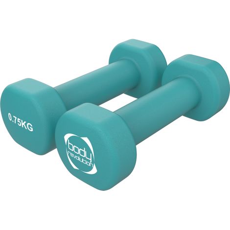 Par de mancuernas de neopreno 2 × 0,75 kg – pesas de hierro fundido cubiertas, bordes planos hexagonales anti‑rodadura, antideslizantes – equipo de gimnasio en casa, musculación, pilates, ejercicios a
