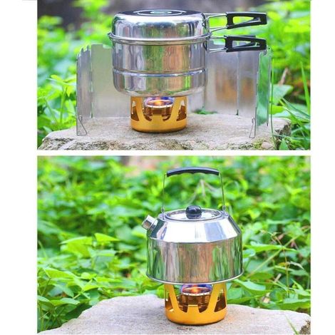 Mini-Spiritusbrenner, tragbar, aus Messing- und Aluminiumlegierung, Mini-Spirituskocher für Camping, Wandern, Trekking, sonniges Wetter (1/4)