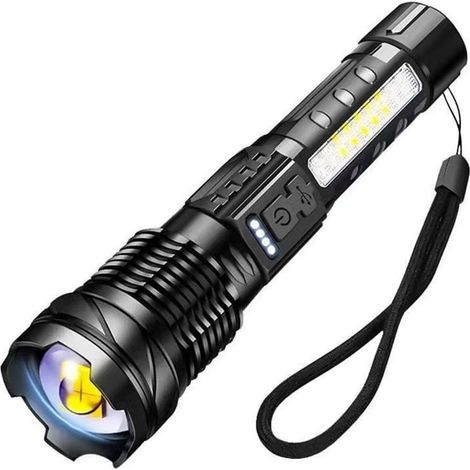 Lampe torche laser blanche haute intensité, idéale pour la pêche nocturne en extérieur, batterie longue durée, rechargeable, rétractable, (1/4)