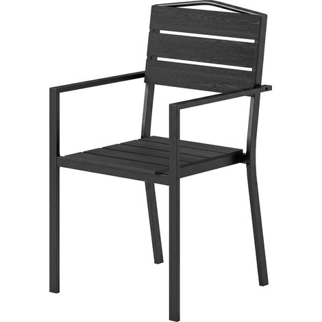 Chaises de jardin métal noir PEHD lattes lot de 4 avec accessoires