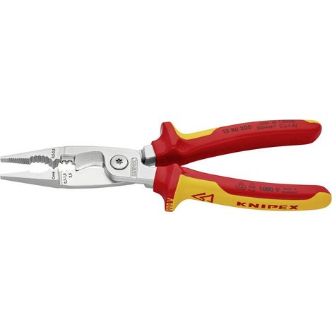KNIPEX 13 86 200 Pinza per elettroinstallazioni isolati con manici rivestiti in materiale bicomponente, collaudati VDE cromata 200 mm