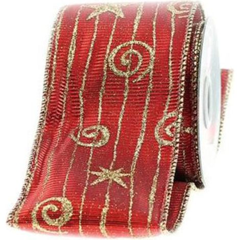 Nastro a rete natalizio 274x6 cm - colore rosso/oro - addobbo decorazione natale