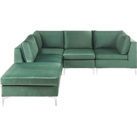 Modular Corner Sofa 4 Seater EVJA Velvet Green with Ottoman Right Hand