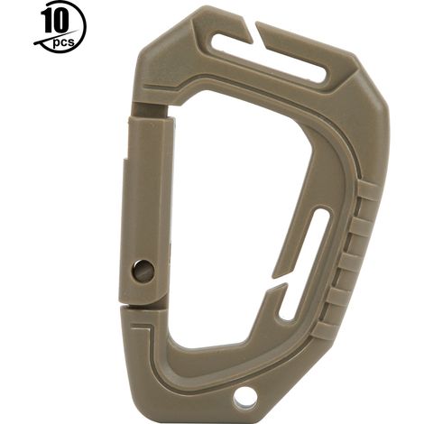 10 Pièces Mousquetons en Plastique Résistants Type D pour Randonnée et Escalade (Marron) (1/5)