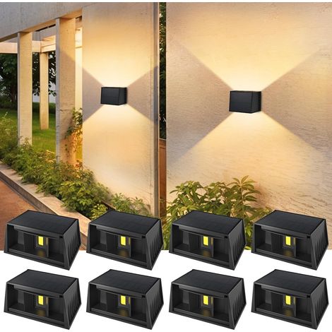 8 Pièces Applique Murale Extérieur 3000K Lumière Chaude, Lampe Solaire Vintage Réglable Up Down, Étanche IP65 pour Jardin Mur Clôture