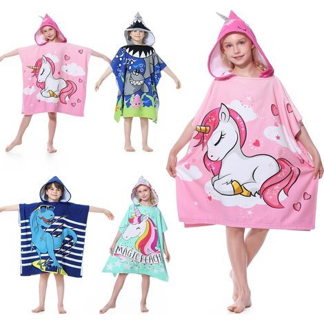 Mokani Children's Bath Poncho, Ultra Soft and Absorbent Microfiber Children's Bath Robe for Bathroom Pool Beach, Children's Beach Towel Hooded Bath Cape for Girls Boys 6-14 Years (1/5)