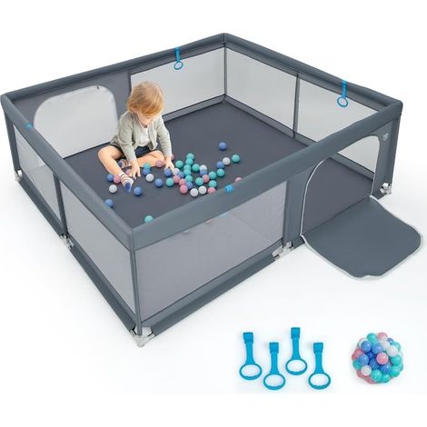 COSTWAY Recinto da Gioco per Bambini, Box per Bambini con Rete Traspirante, Centro Attività per Bambini con 50 Palline, per Interno ed Esterno, 200 x 180 x 68 cm (Grigio) (1/5)