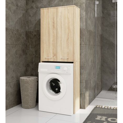 Akord – Meuble machine à laver 64 cm – 2 portes – Chêne Sonoma – 4 étagères – Dimensions 64x30x180 cm – Panneau stratifié