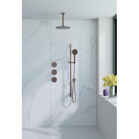 Fortifura Nebbio Ensemble de douche pluie - robinet encastré - élément encastré - barre de douche - flexible de douche lisse - douchette ronde - bras (1/5)
