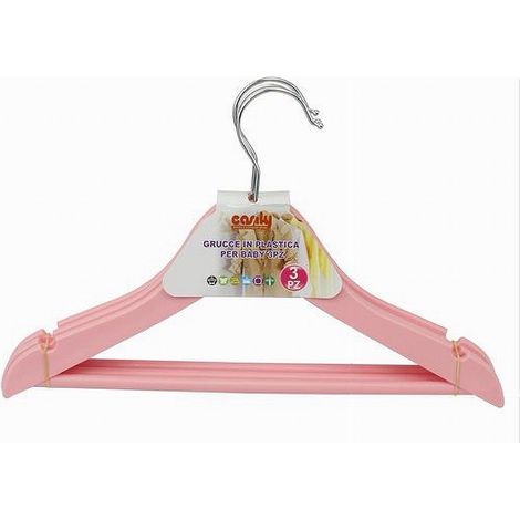 TRADE SHOP - Set 3 Pz Grucce Stampelle Appendiabiti Vestiti Pantaloni Per Bambini Rosa 79312 -