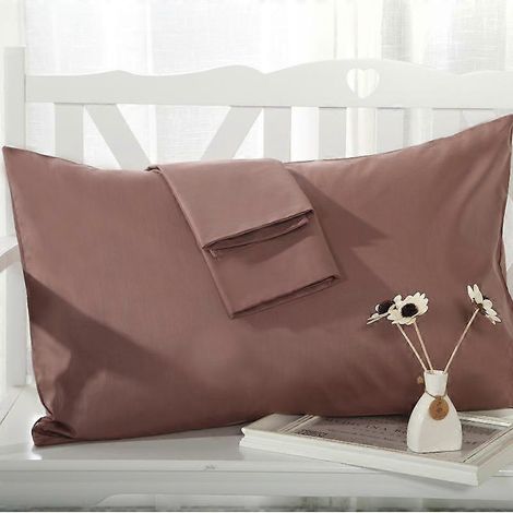Lot de 2 taies d'oreiller neuves, confortables et douces, 100 % coton égyptien, taille Queen, couleur café. (1/4)