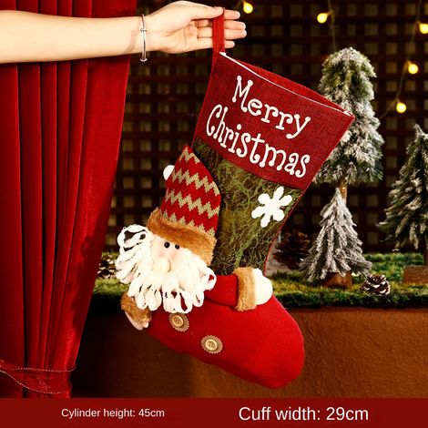 Grande chaussette de Noël Père Noël, sac cadeau décoratif à suspendre, décoration festive pour sapin, cheminée, maison et fête (1/5)