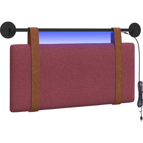 Hanging Headboard with LED Light Wine Red Antique PU vidaXL