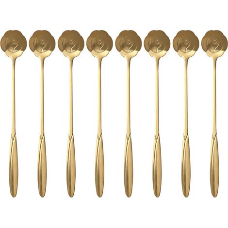 8-tlg. Blumengestaltete Dessert- und Kaffeespoon aus Edelstahl, kreative Rosenlöffel (1/5)