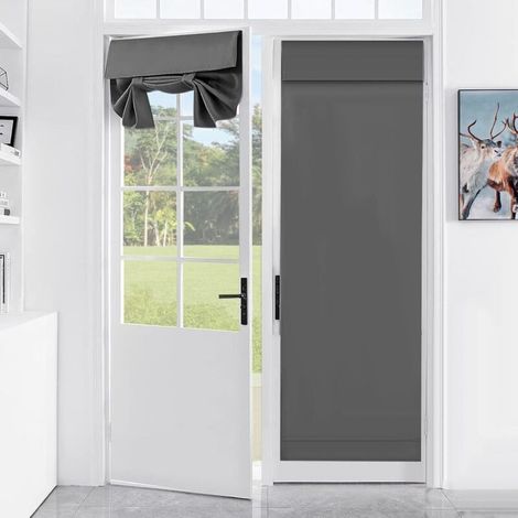 Rideau occultant thermique 90 % avec lacets – Installation sans perforation – Dimensions 66 x 173 cm – Polyester gris (1/5)