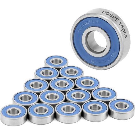 ® 16 Roulements à billes 608RS ABEC-9 pour Skateboard, Scooter et Patins à Roues Alignées – Acier Haute Résistance, Double Joint Étanche, Pré-lubrifiés