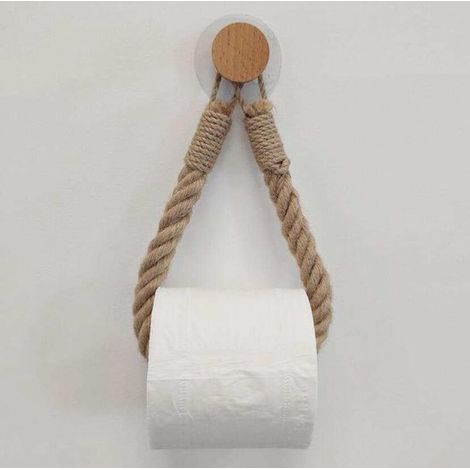 Portarotolo di carta igienica autoadesivo in 2 pezzi, realizzato in corda spessa, e portarotolo di carta igienica in stile shabby chic, realizzato in iuta con un look nautico industriale. (1/5)