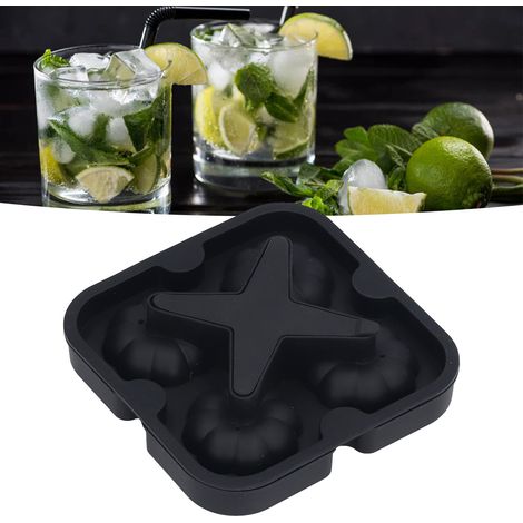 Runde Eiswürfelform mit 4 Mulden, Silikon-Eiswürfelform mit 4 Fächern, kürbisförmiger runder Eiswürfel, runde Eiswürfelform mit vier Fächern, schwarz. (1/5)