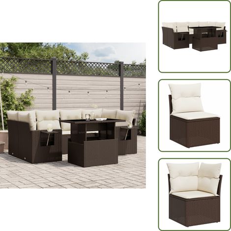 Salon de jardin avec coussins 7 pcs marron résine tressée - Ensemble Salon De Jardin - Meuble Extérieur - Résine Tressée - Rotin Synthétique - Table Extensible (1/5)
